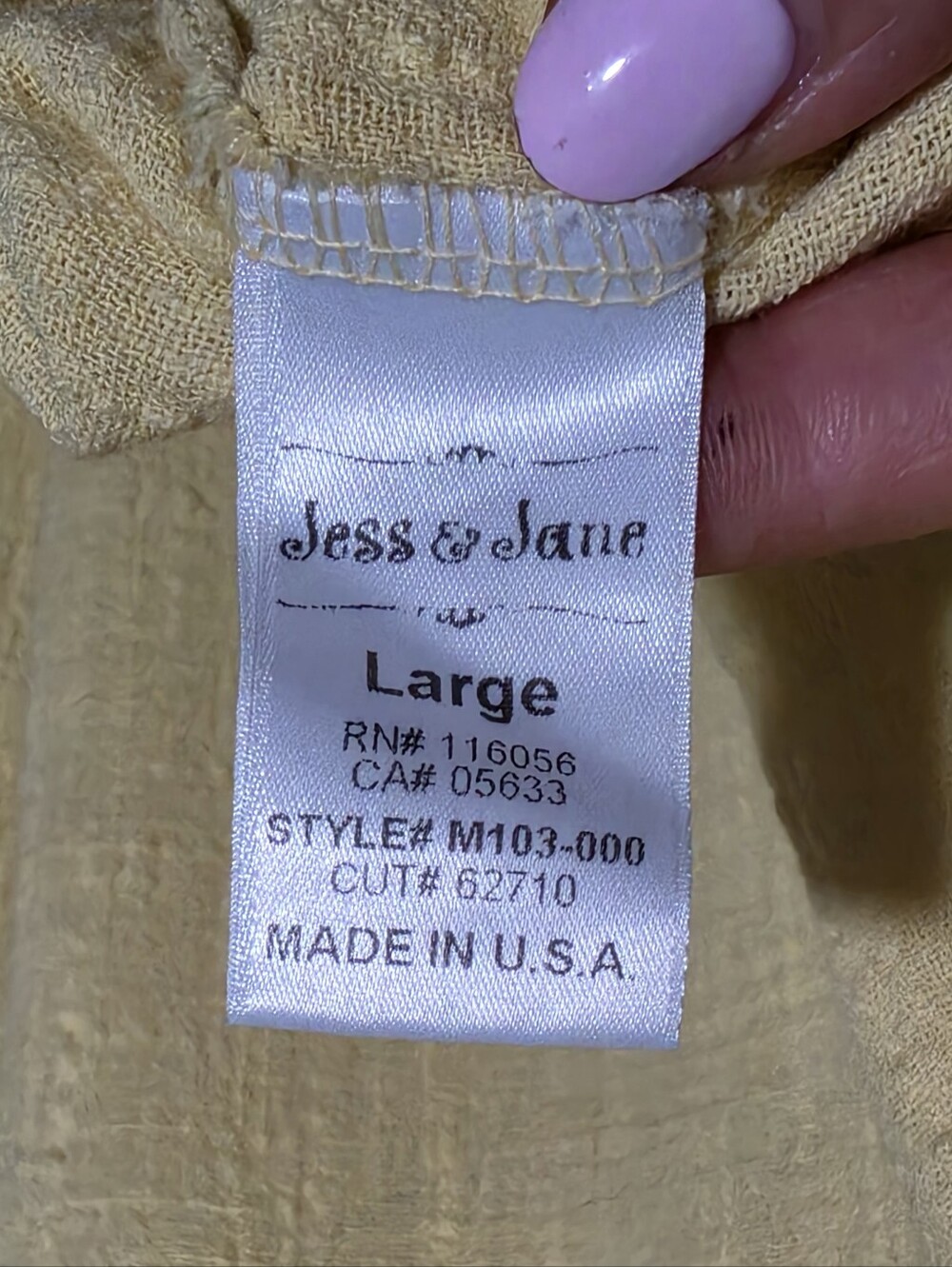 JESS & JANE Tunic Womens Size Large Yellow Floral Cotton Pocket Art Top Boho USA - Picture 7 of 8